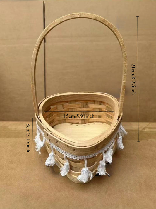 Heart Woodchip Basket with Tassles Pack 12