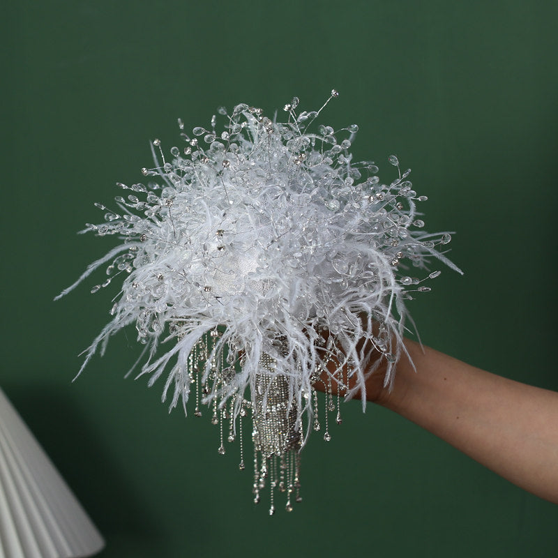 Luxury Artifical Crystal Feather Wedding Bouquet