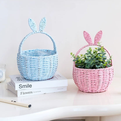 Handcrafted Bunny Ears Wicker Flower Basket