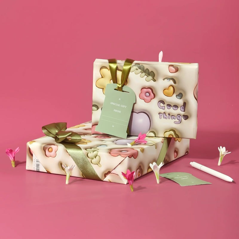 Beige 3D Cartoon Gift Wrap Paper (50x70cm) Pack 2