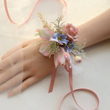 Load image into Gallery viewer, Dusty Rose Blue Flowers Corsage Boutonniere Set