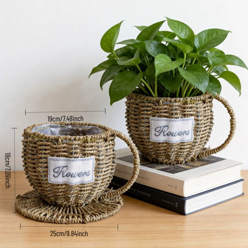 Handcrafted Wicker Coffee Cup Flower Basket