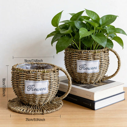 Handcrafted Wicker Coffee Cup Flower Basket
