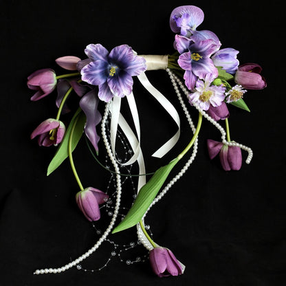 Purple Tulip Horizontal Hand-Tied Bridal Bouquet