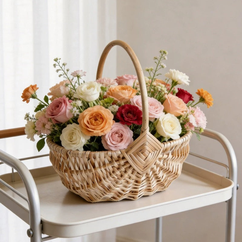 Oval Wicker Flower Basket with Liner Set of 2