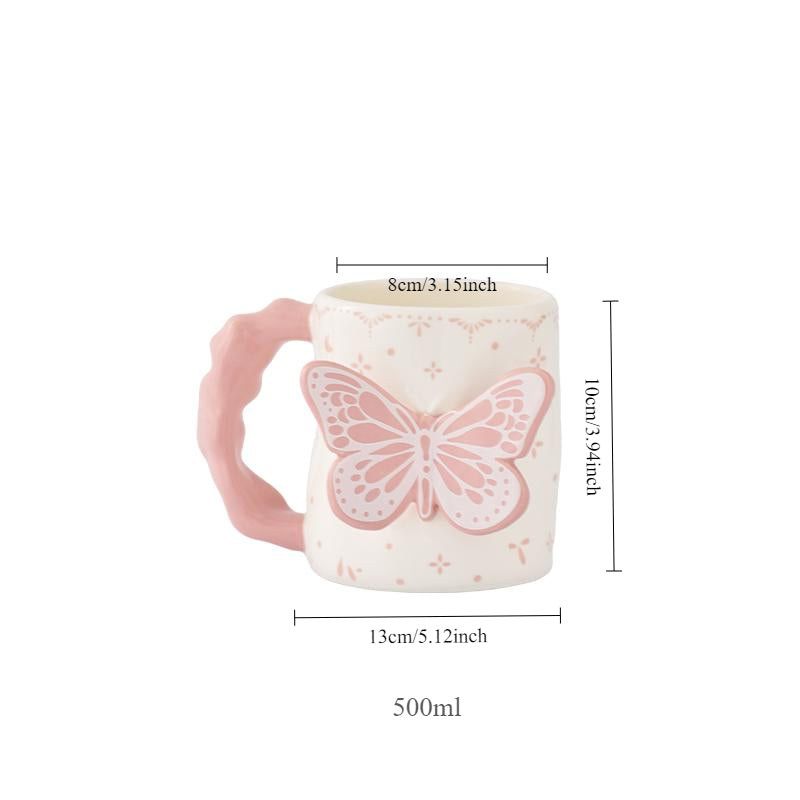 Pink 3D Butterfly Ceramic Coffee Mug