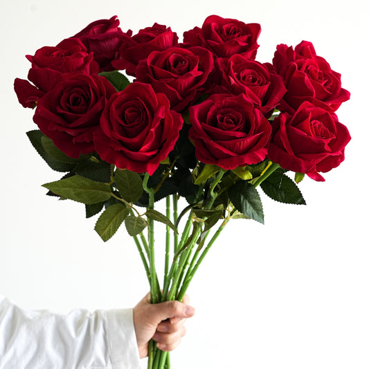 20" Artificial Velvet Red Rose Stem