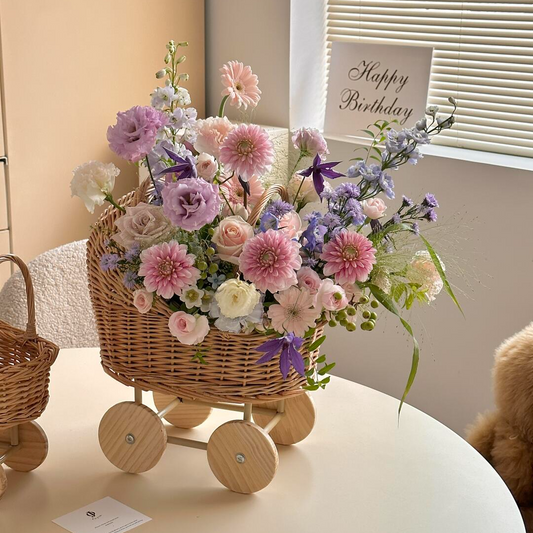 Rattan Baby Stroller Flower Basket