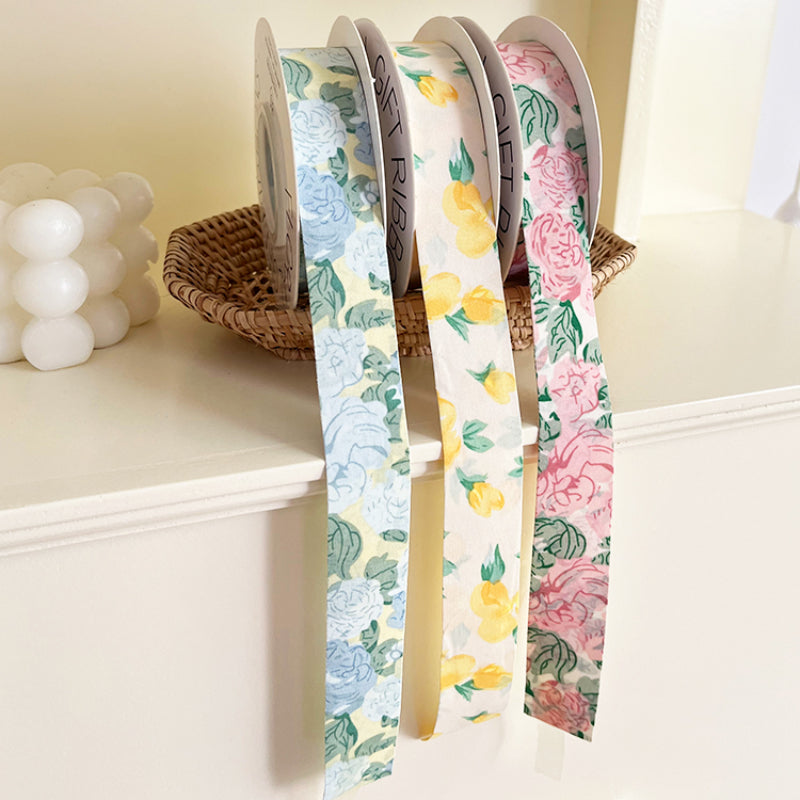 Double Faced Floral Fabric Ribbon (2.5cmx12Yd)