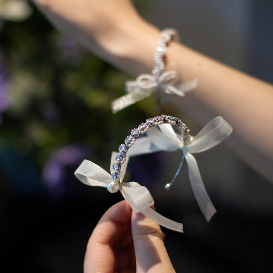 Elegant Rhinestone Pearl Wrist Corsage Bracelet