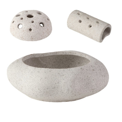 Ceramic Ikebana Bowl Vase with Dual Flower Frogs