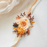 Load image into Gallery viewer, Orange Preserved Rose Boutonniere &amp; Wrist Corsage