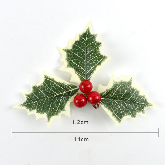 20pcs Artificial Holly Berries with Green Leaves