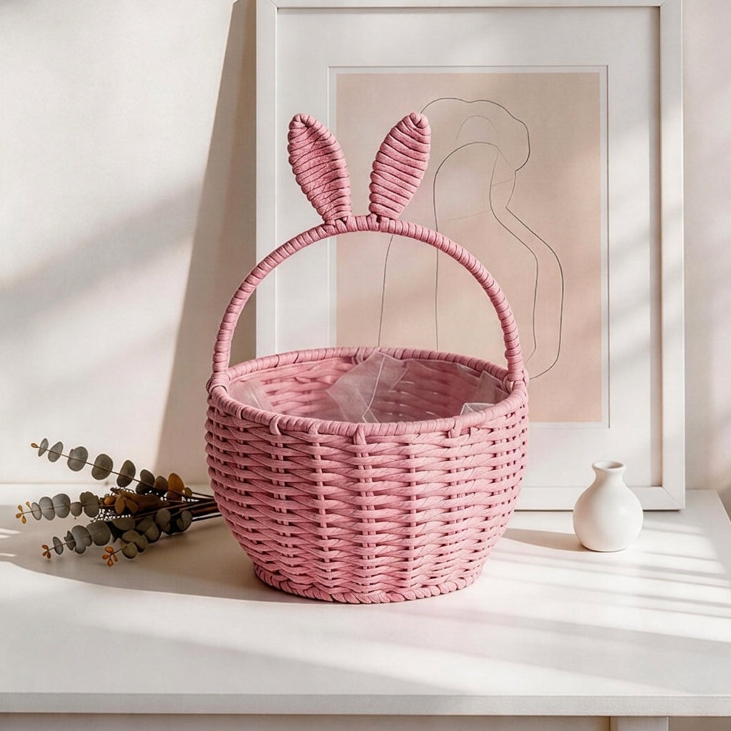 Handcrafted Bunny Ears Wicker Flower Basket