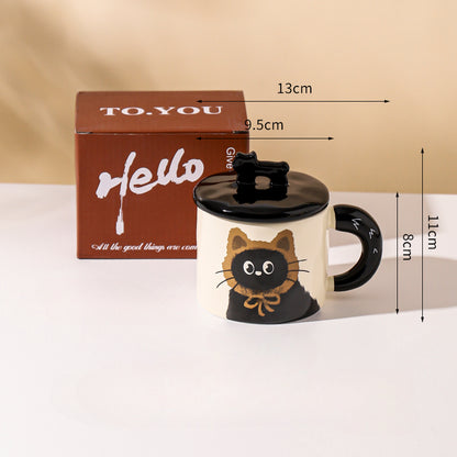 Mug à café en céramique avec couvercle motif chat
