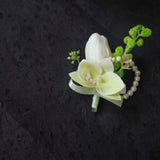 Load image into Gallery viewer, Calla Lily Orchid Boutonniere Wrist Corsage Set