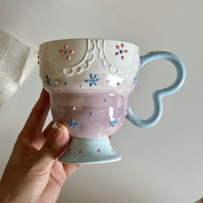 Lace Relief Ceramic Footed Mug