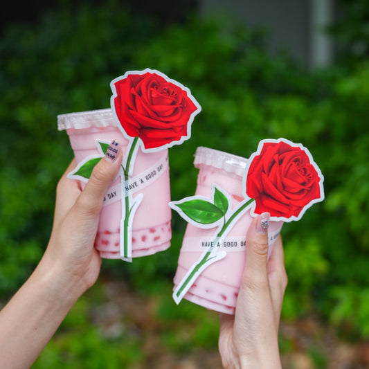 100 étiquettes cadeaux en forme de rose rouge