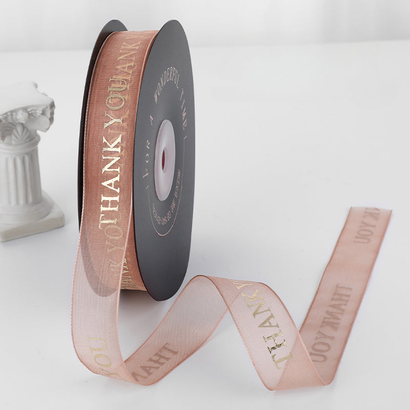 THANK YOU Gold Letters Organza Ribbon (20mmx49Yd)