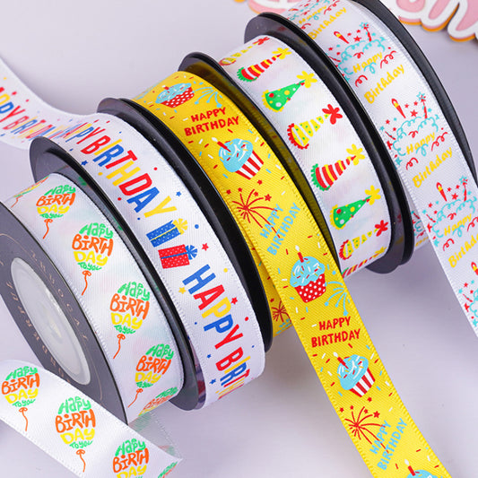 Happy Birthday Satin Ribbon (16mmx10Yd)
