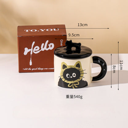 Mug à café en céramique avec couvercle motif chat