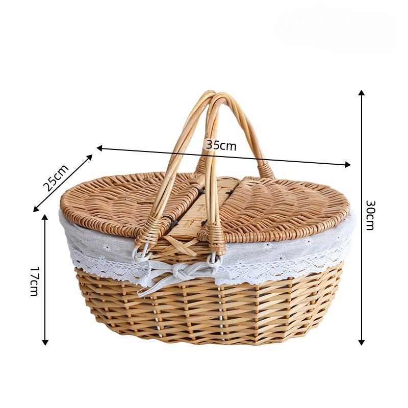 Oval Woven Picnic Basket with Double Lids