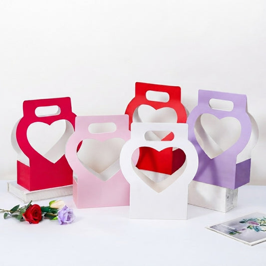 Heart Cutout Floral Gift Box with Handle Pack 5
