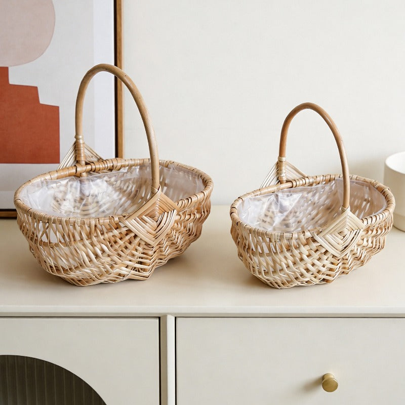 Oval Wicker Flower Basket with Liner Set of 2