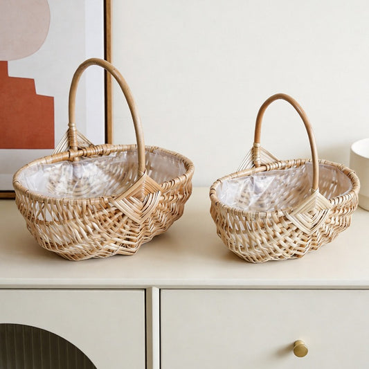 Oval Wicker Flower Basket with Liner Set of 2