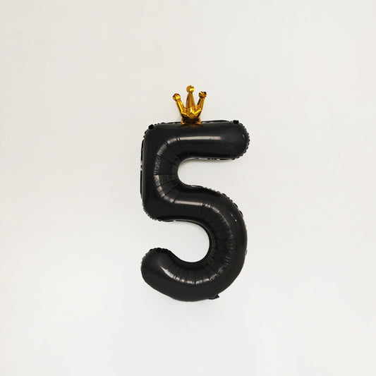 40 Inch Black Number Balloon with Gold Crown