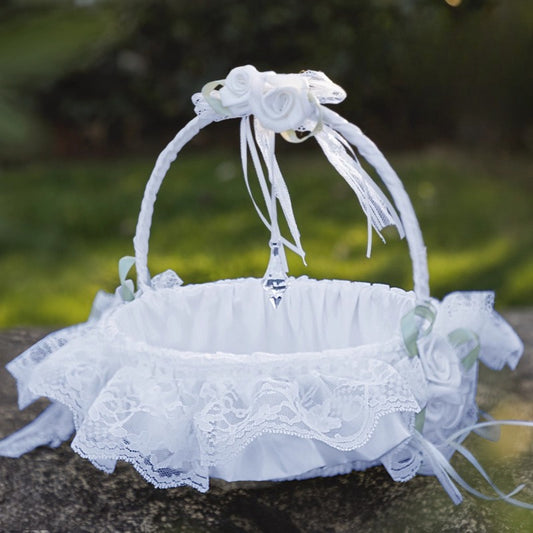 Lace Flower Girl Basket with Crystal Pendant