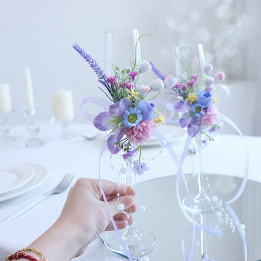Lavender Artificial Flower Champagne Flute Decor (Set of 2)
