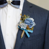 Load image into Gallery viewer, Dusty Blue Rose Boutonnieres for Groomsmen