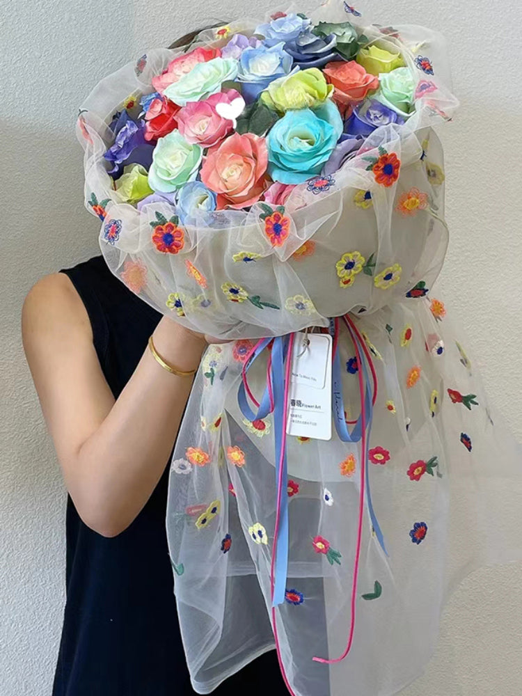 Floral Embroidery Bouquet Wrap Tulle (50cmx1.5m)