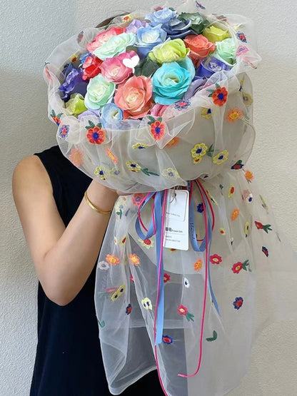Floral Embroidery Bouquet Wrap Tulle (50cmx1.5m)