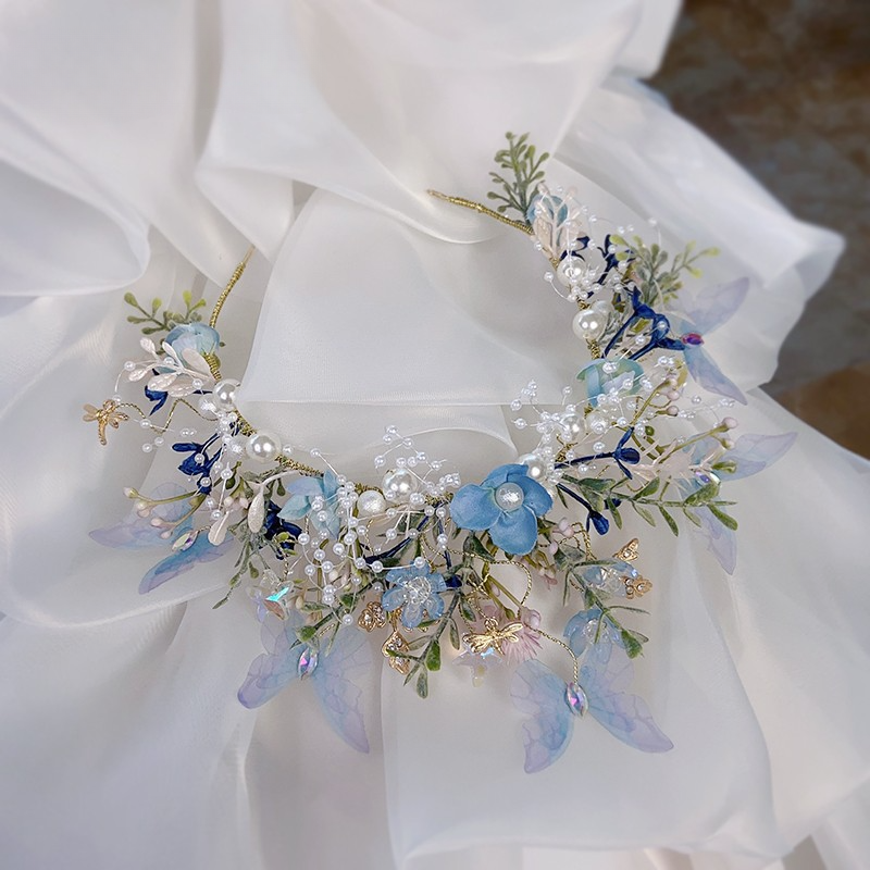 Handmade Flower Butterfly Wreath Headband