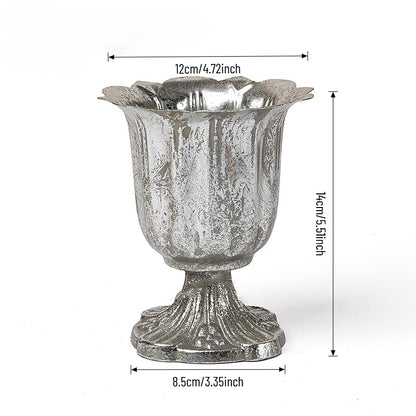 Vase trompette jardinière en métal argenté antique