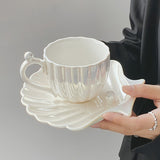 Load image into Gallery viewer, Pearl Shell Ceramic Coffee Mug and Saucer Set