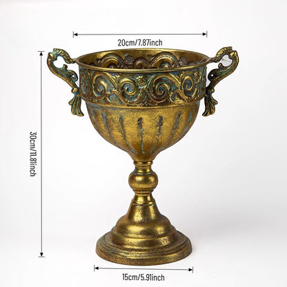 Antique Gold Metal Urn Planter Trumpet Vase