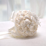 Load image into Gallery viewer, Satin Rose Bridal Bouquet with Pearl Accents