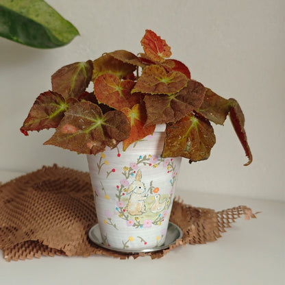 Whimsical Bunny & Duckling Ceramic Planter