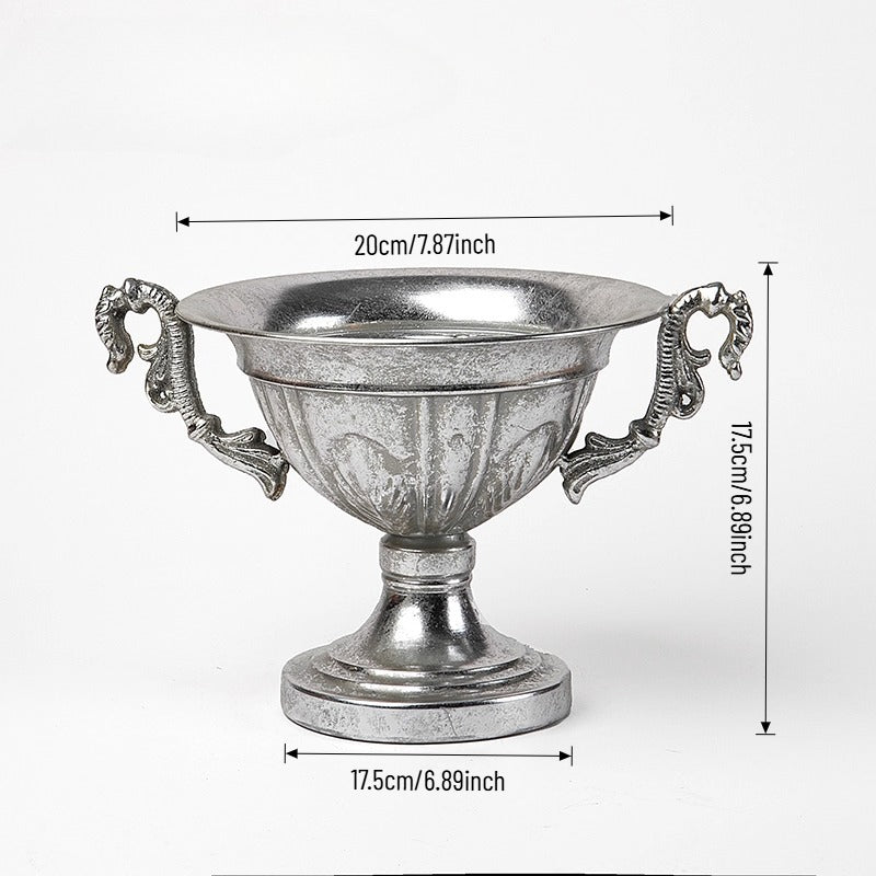 Vase trompette jardinière en métal argenté antique