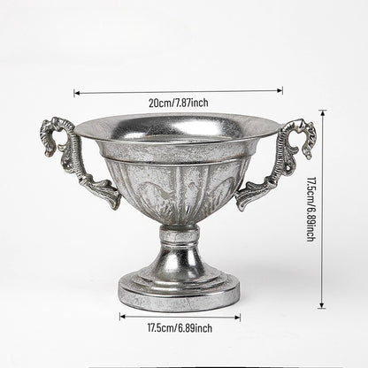 Vase trompette jardinière en métal argenté antique
