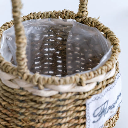 Round Seagrass Flower Basket with High Handle