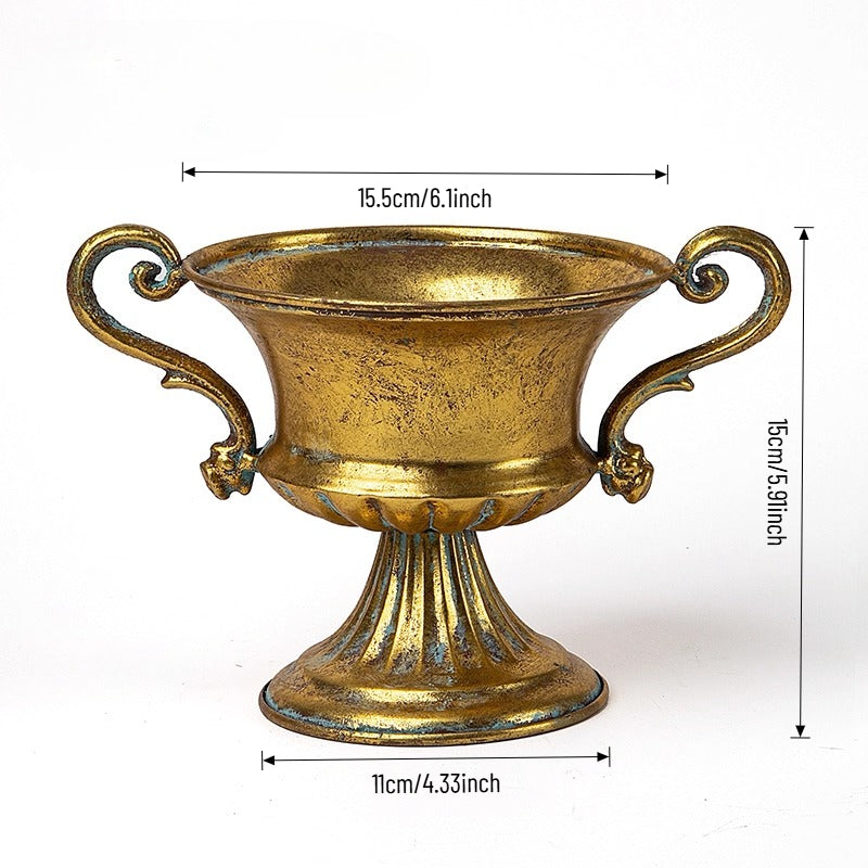 Antique Gold Metal Urn Planter Trumpet Vase