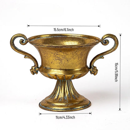 Antique Gold Metal Urn Planter Trumpet Vase