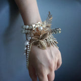 Load image into Gallery viewer, Champagne Gold Pearl Wrist Corsage Bracelet