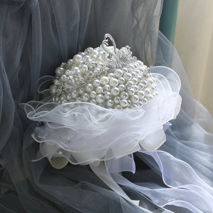 Luxury Pearl Wedding Bouquet with Swan Tiara