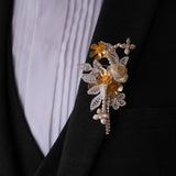 Load image into Gallery viewer, Gold Flower Ivory Lace Boutonniere Wrist Corsage Set