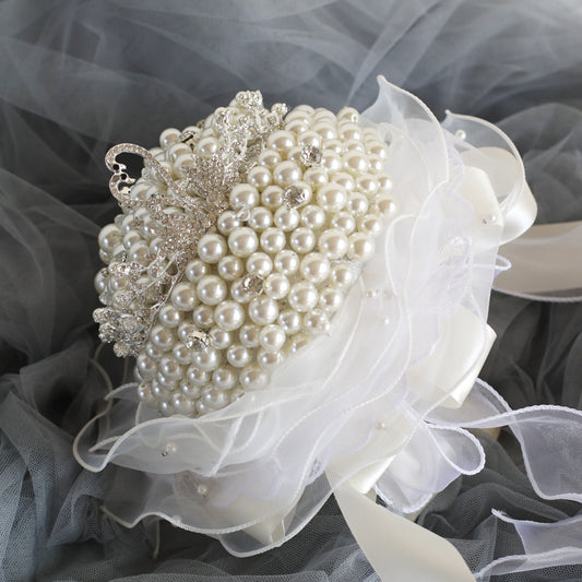Luxury Pearl Wedding Bouquet with Swan Tiara